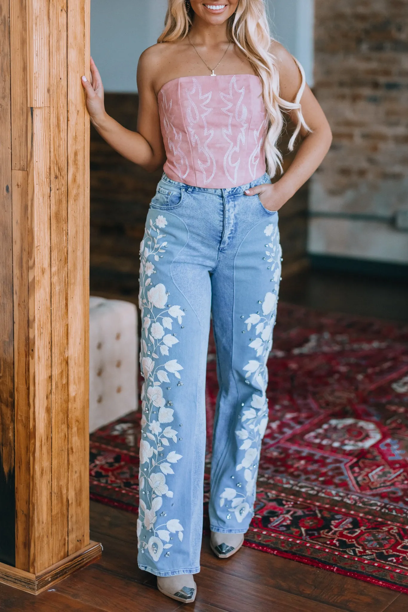 Set In Stone Embroidered Denim Jeans