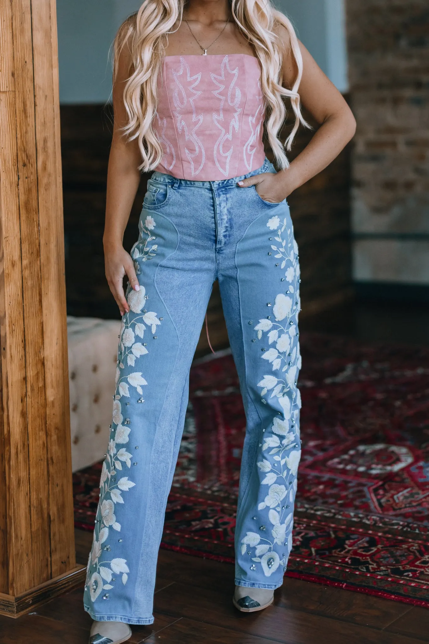 Set In Stone Embroidered Denim Jeans