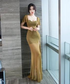 Sexy Low-Cut Ruffled sleeves side slit evening dress