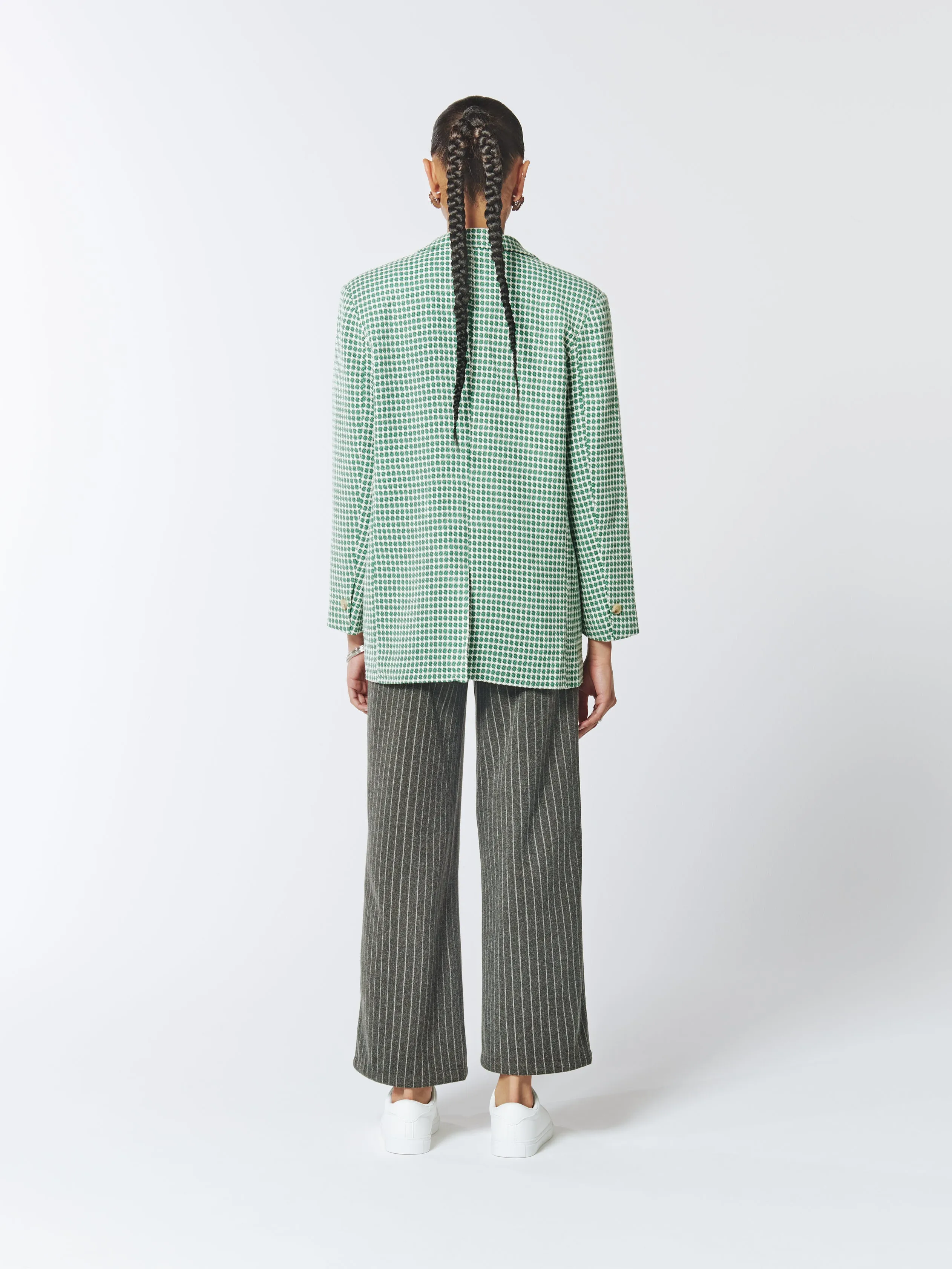 Single-breasted Checked Tweed Blazer in Cactus Green