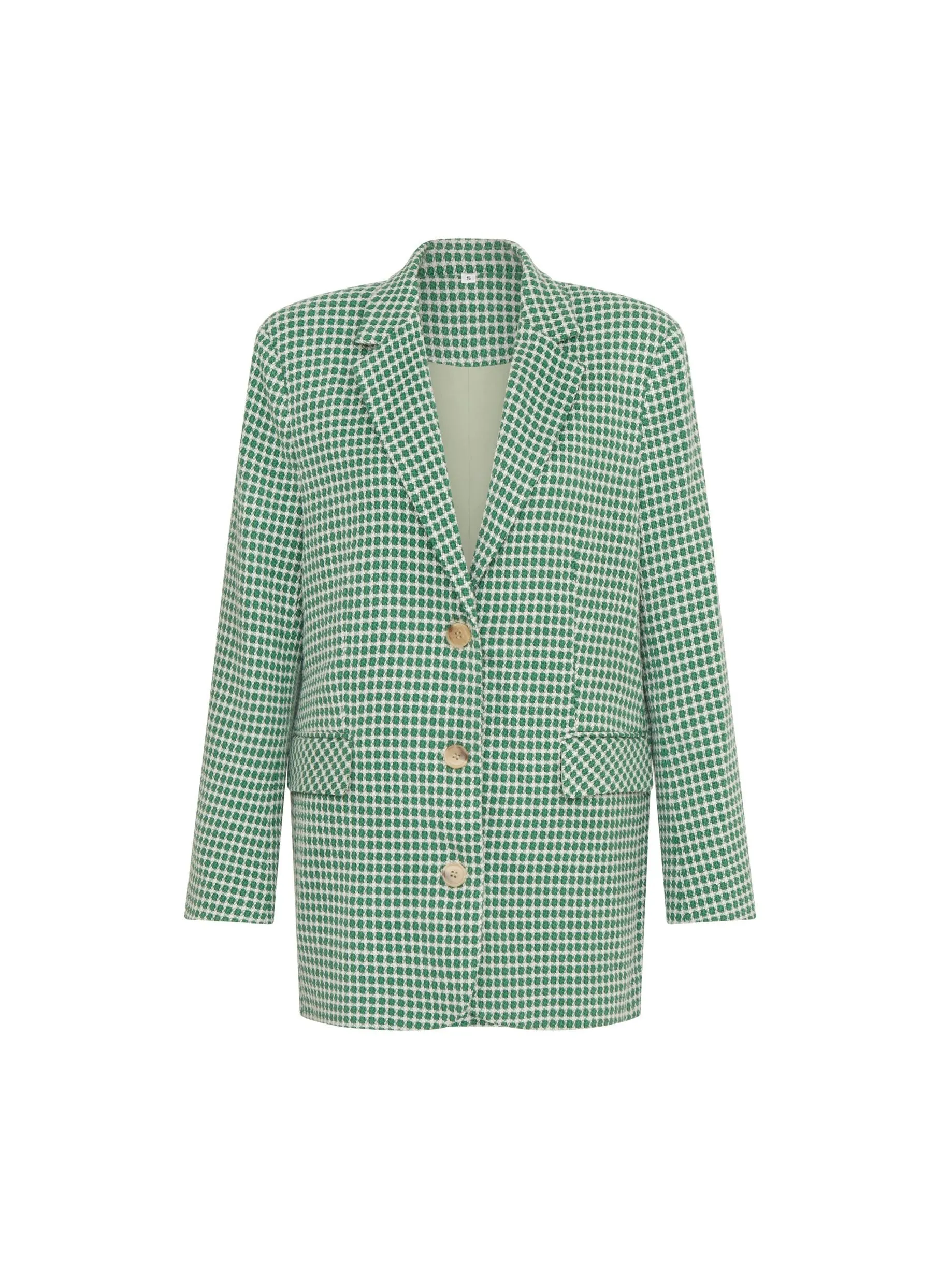 Single-breasted Checked Tweed Blazer in Cactus Green