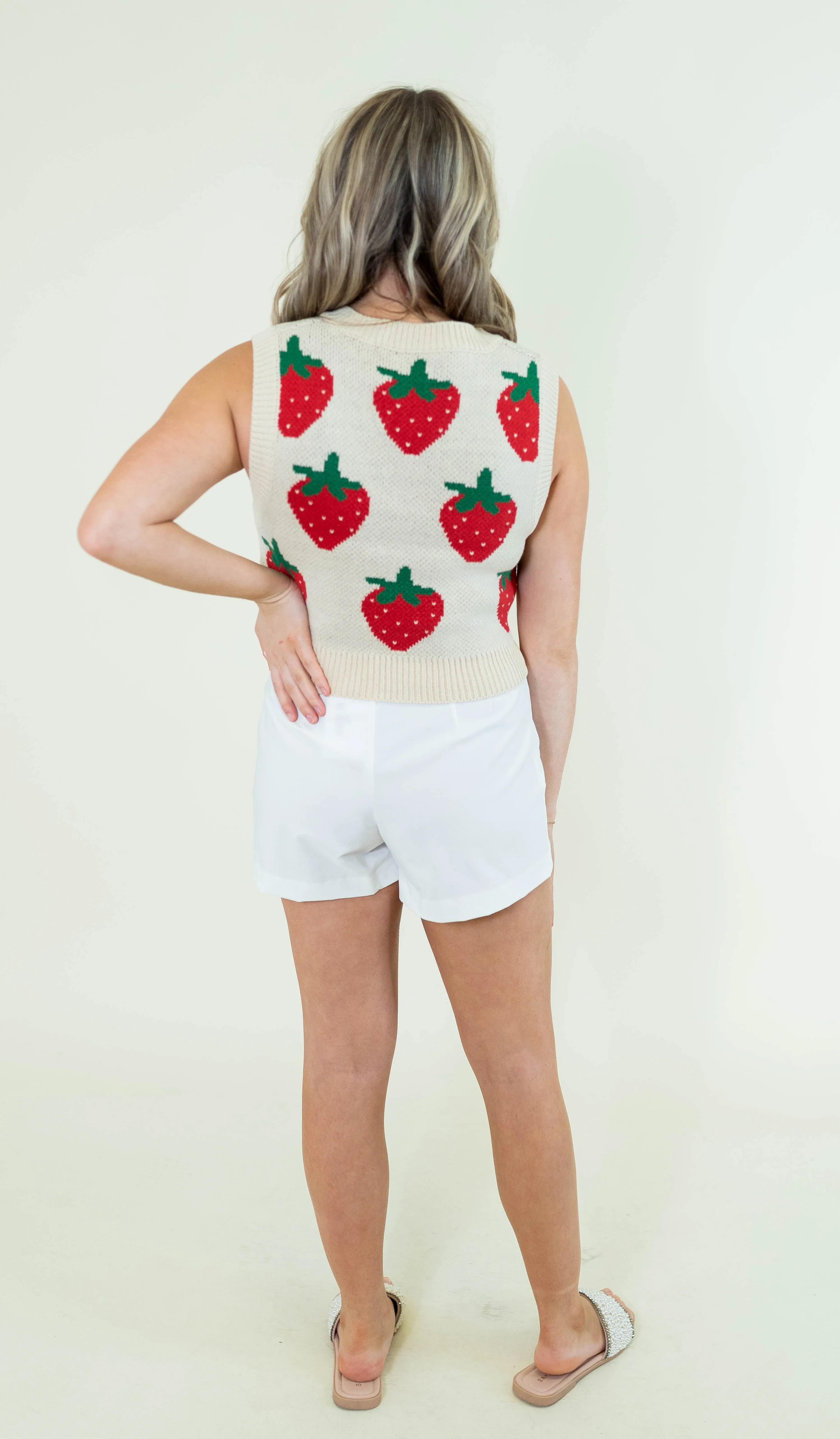Sleeveless Strawberry Crop Sweater Vest