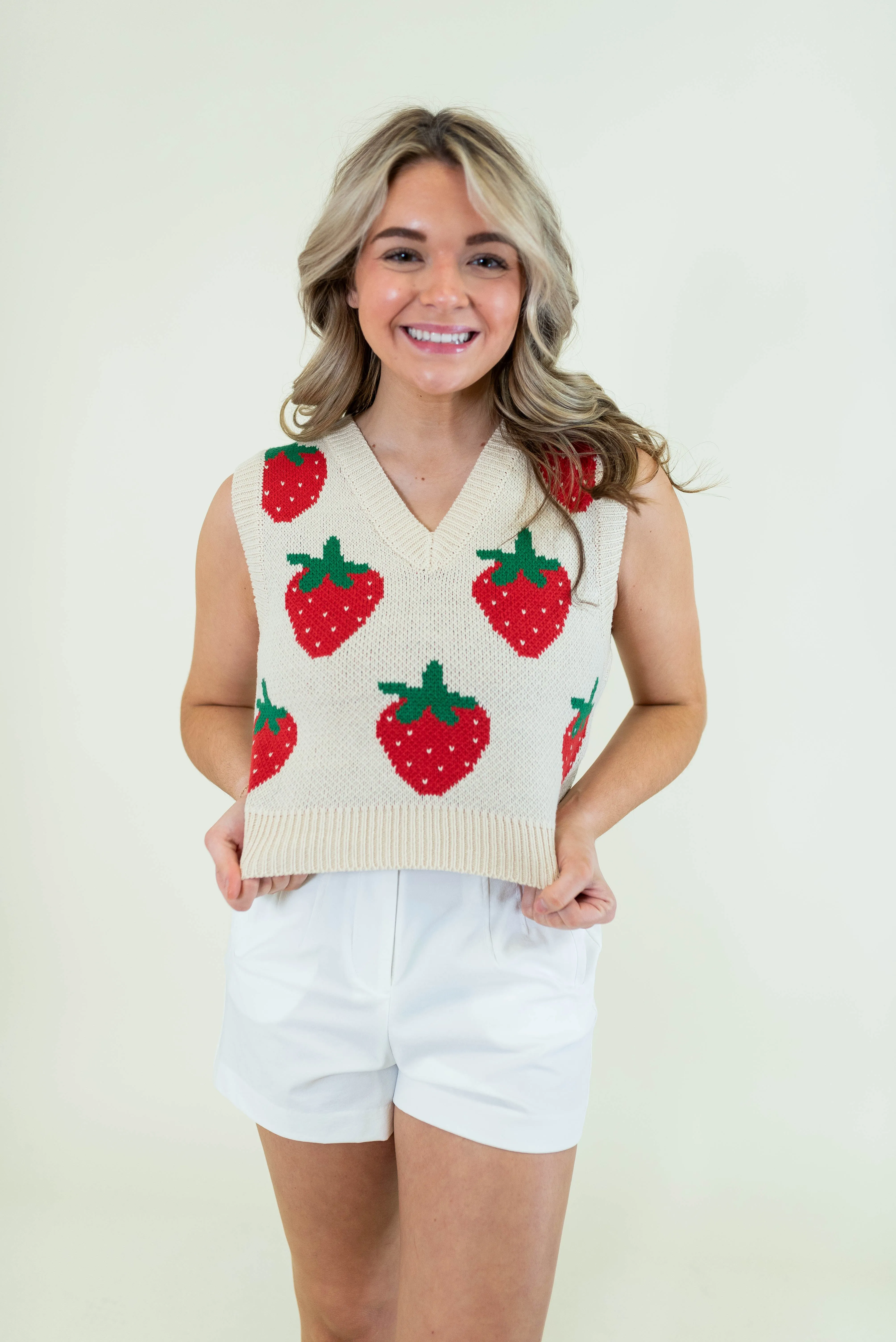Sleeveless Strawberry Crop Sweater Vest