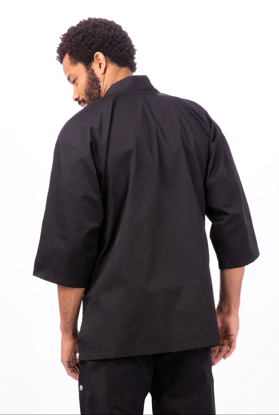 Sushi Kimono Style Crossover Chef Jacket Black