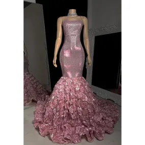 Trumpet/Mermaid Straps Floral Lace Sequins Backless Sleeveless Prom Dress