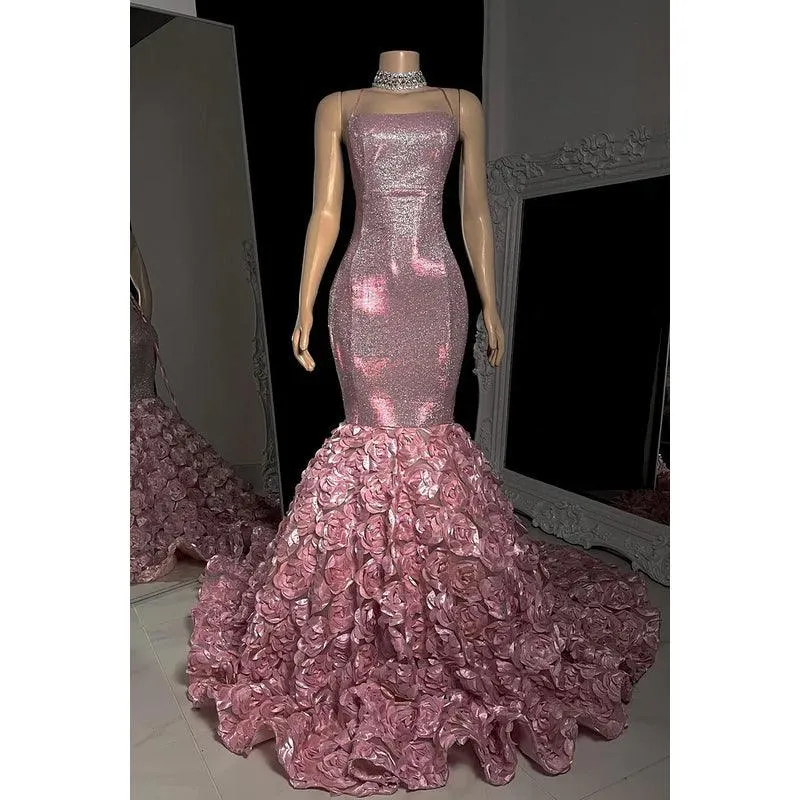 Trumpet/Mermaid Straps Floral Lace Sequins Backless Sleeveless Prom Dress