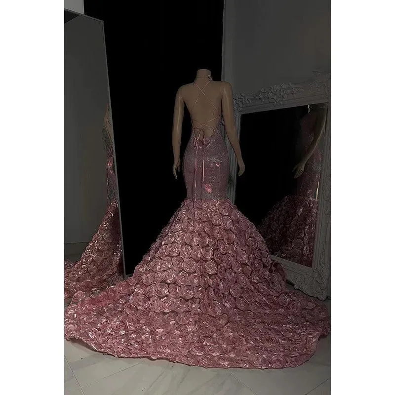 Trumpet/Mermaid Straps Floral Lace Sequins Backless Sleeveless Prom Dress