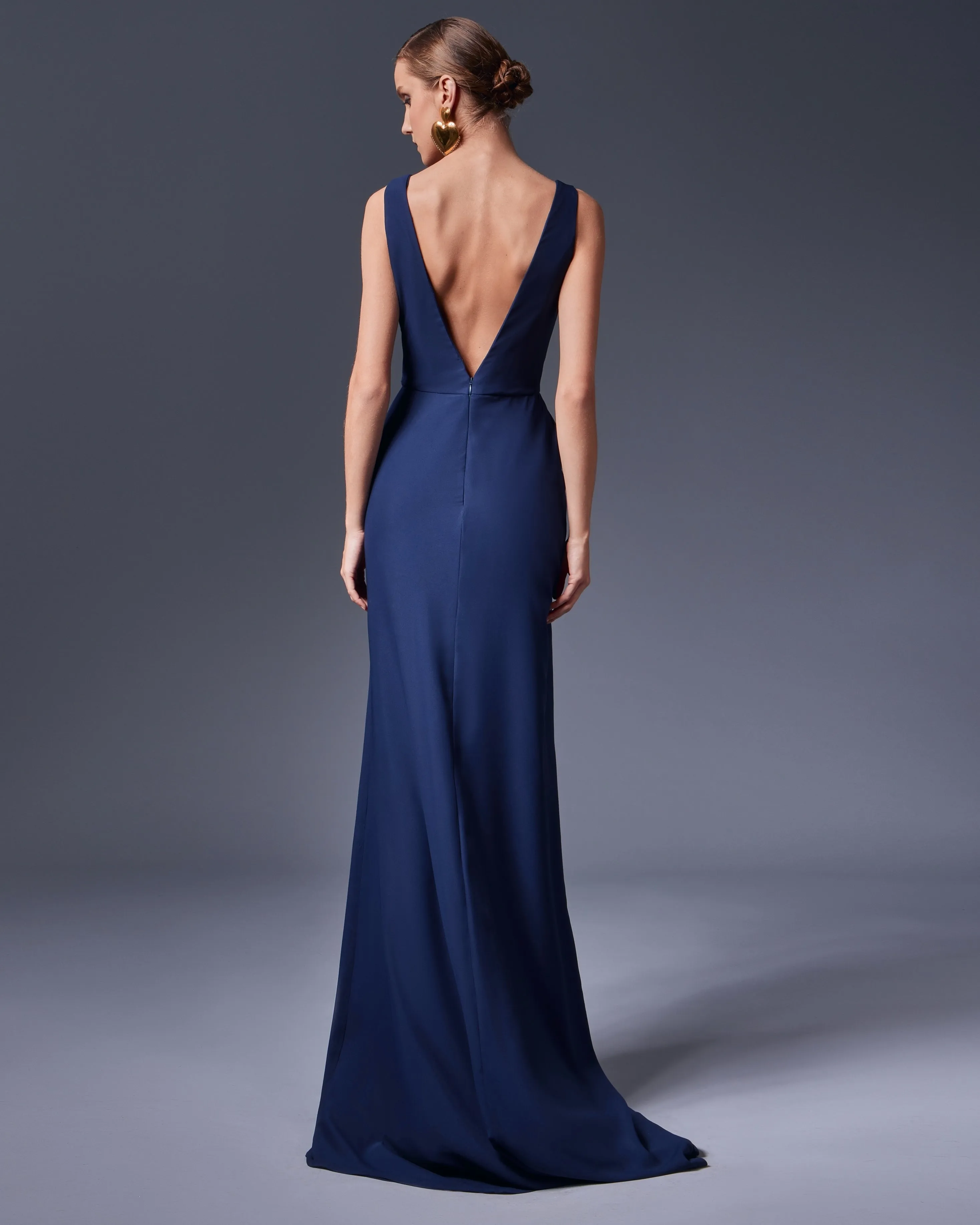 Two Piece Embroidered Cape & Open Slit Draped Dress