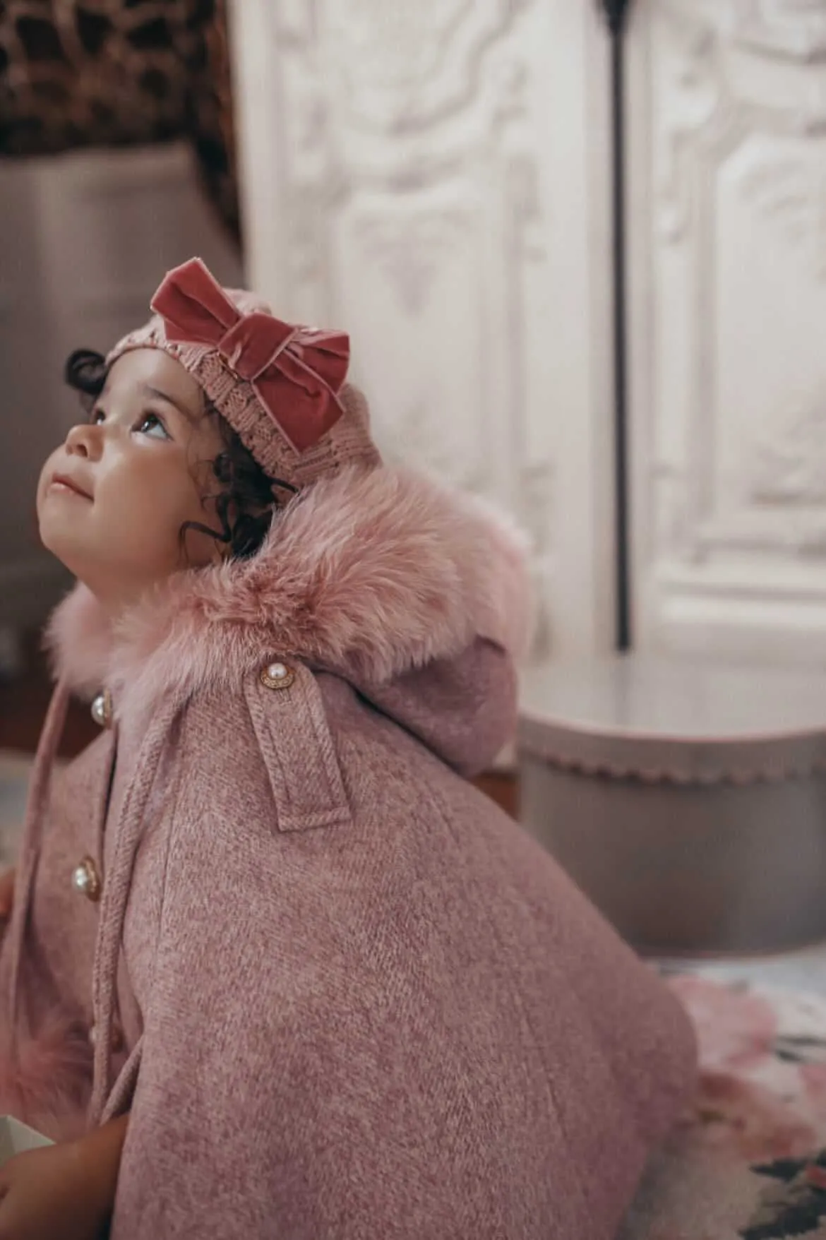 Victoria for MI LOVES Collaboration!!Beautiful ROSE Cape with Luxurious Fox fur Collar and pom-poms