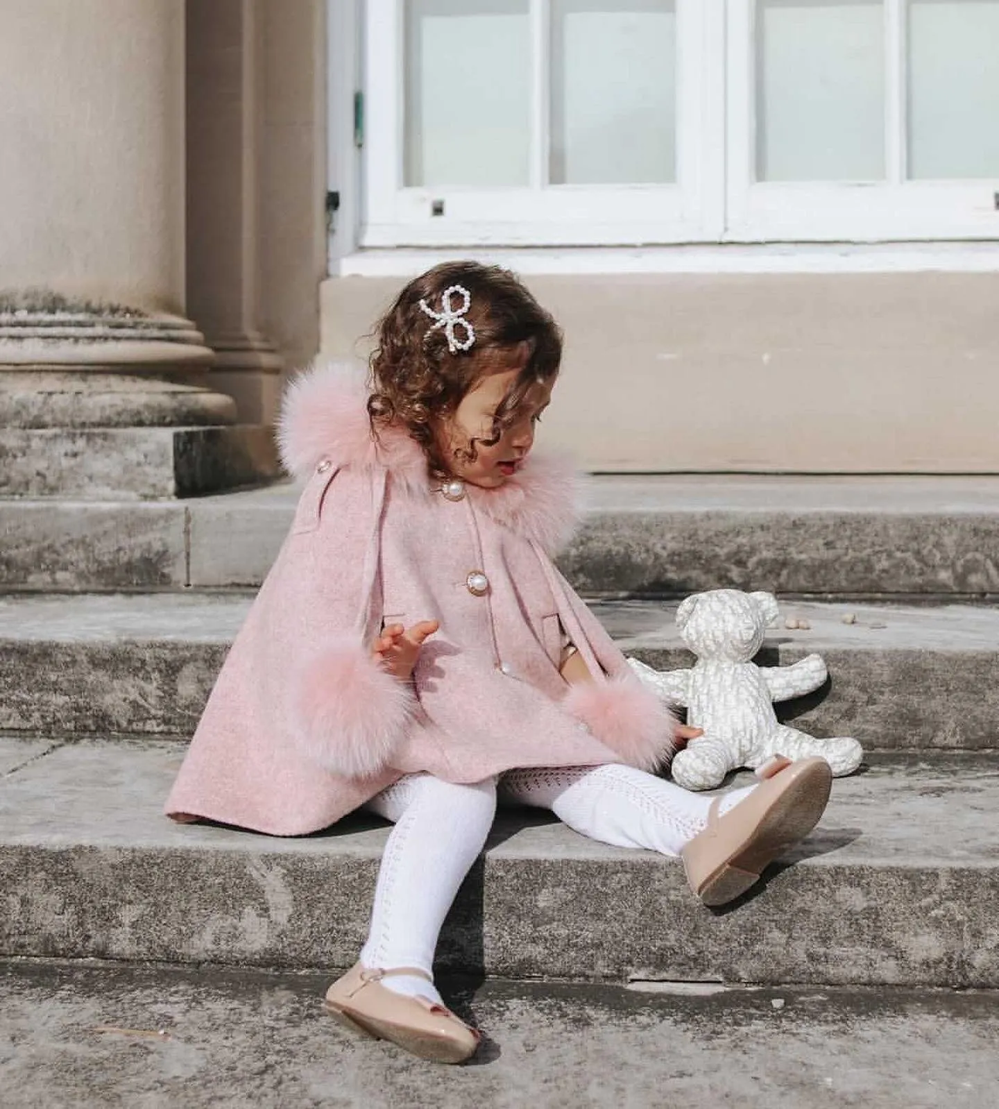 Victoria for MI LOVES Collaboration!!Beautiful ROSE Cape with Luxurious Fox fur Collar and pom-poms