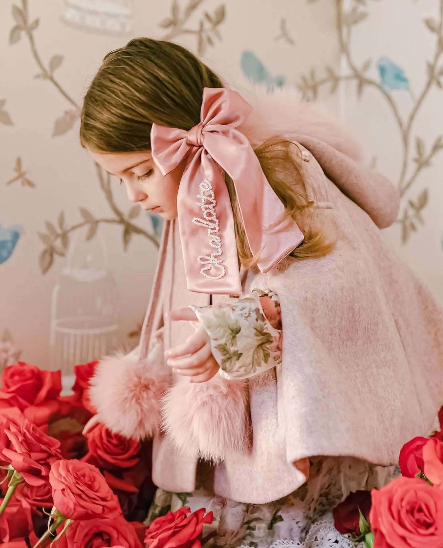 Victoria for MI LOVES Collaboration!!Beautiful ROSE Cape with Luxurious Fox fur Collar and pom-poms
