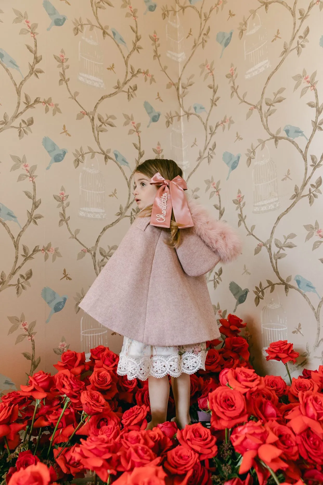 Victoria for MI LOVES Collaboration!!Beautiful ROSE Cape with Luxurious Fox fur Collar and pom-poms