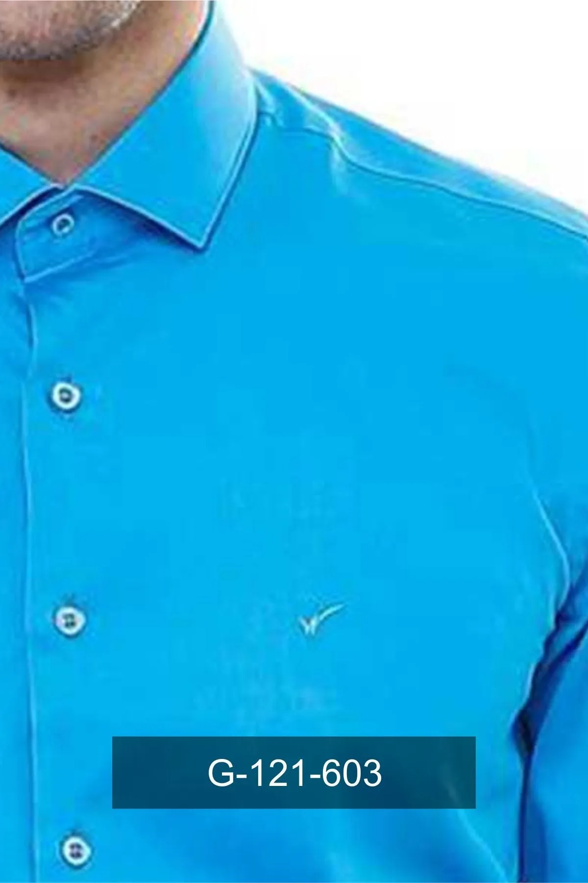 WSS Long Sleeves Cotton Satin Slim Fit Turquoise Men Shirt  - Singen