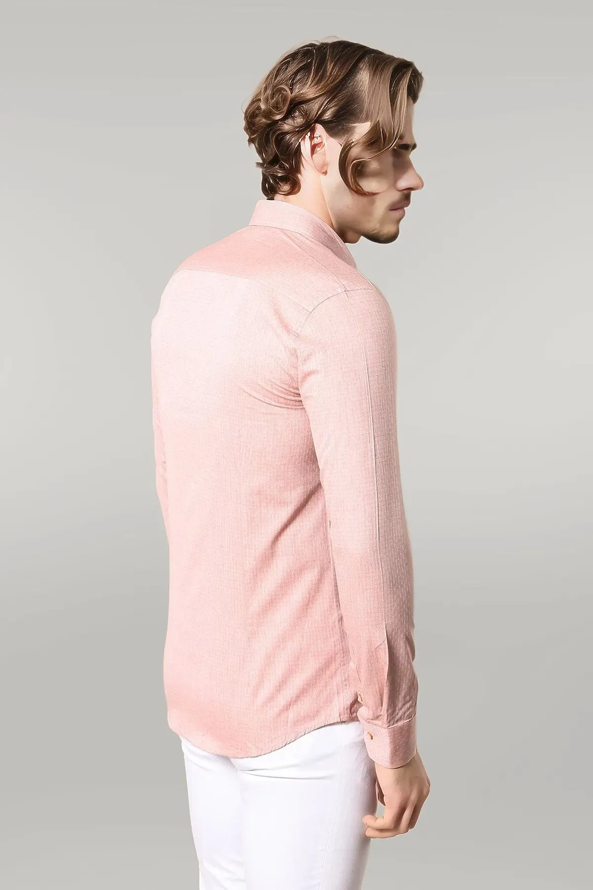 WSS Pink Patterned Slim-Fit Men Shirt  - Singen